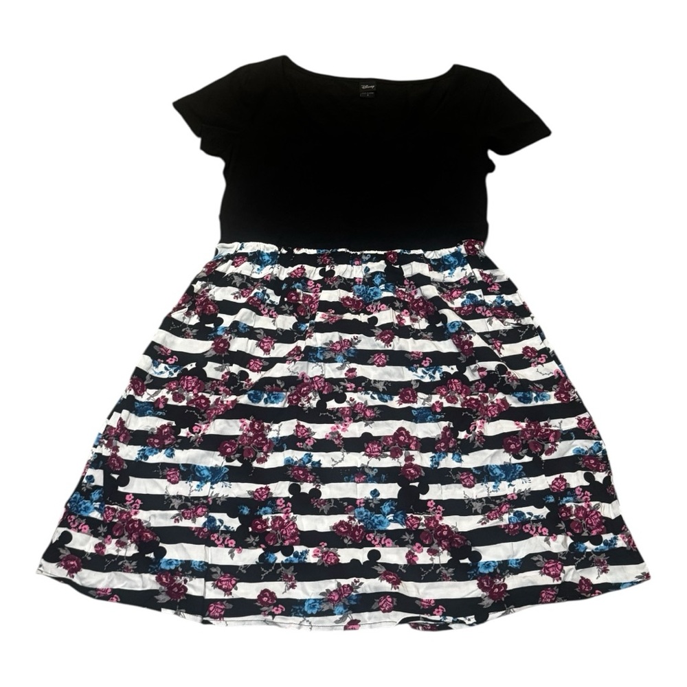 Disney Black and Floral Striped Kids Dress